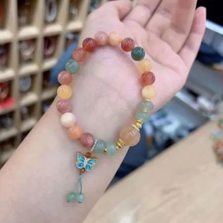 Golden Silk jade + Green Dongling abacus beads single-circle butterfly bracelet Golden Silk jade + Green Dongling abacus beads single-circle butterfly bracelet